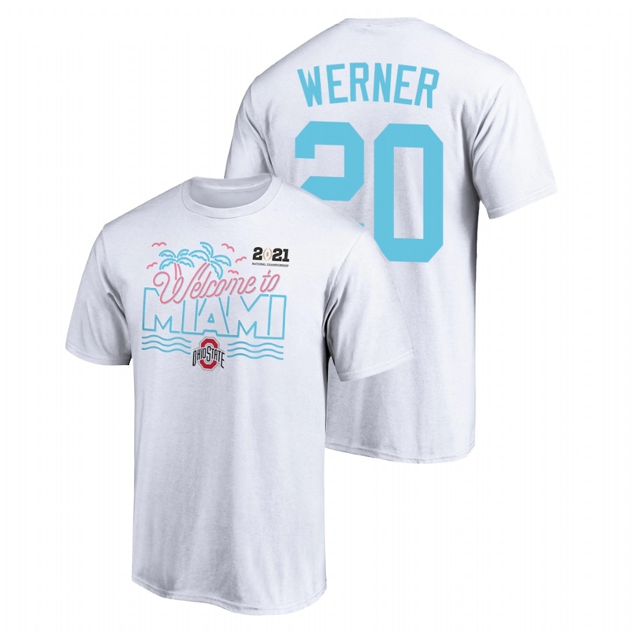 Ohio State Buckeyes Men's NCAA Pete Werner #20 White Champions Bound Return 2021 National Playoff College Football T-Shirt CKO5649HO